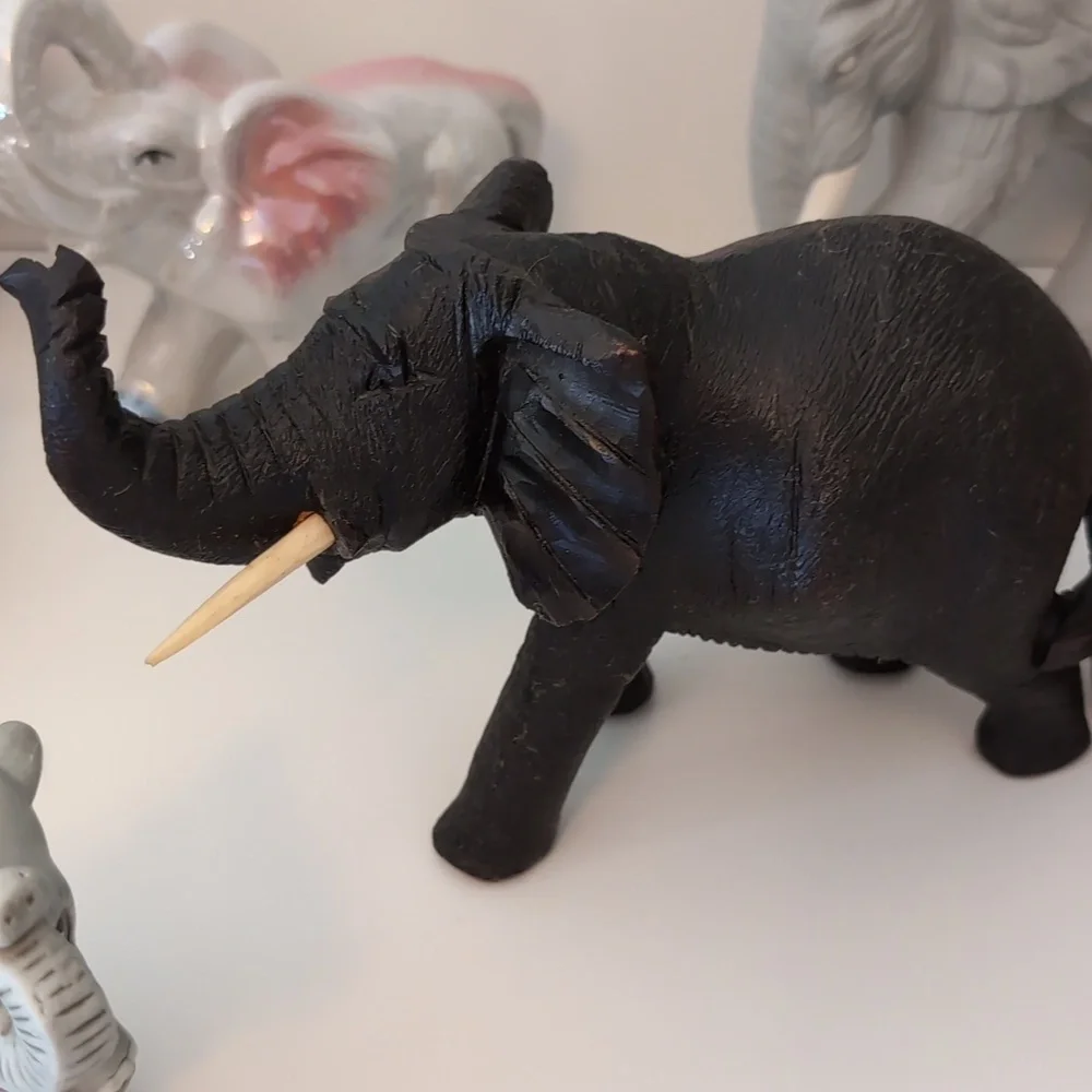 Bundle! 14 Vintage Lucky Elephant Figurines. Ceramic. Wood. Jade